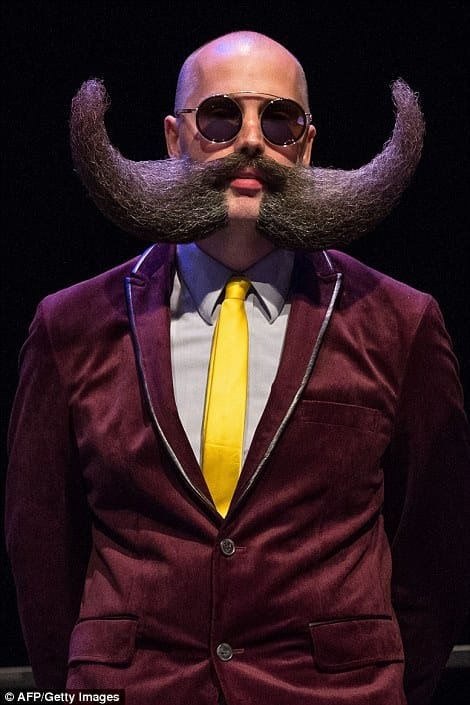 Esse é o melhor bigode no Campeonato mundial de barbas e bigodes 