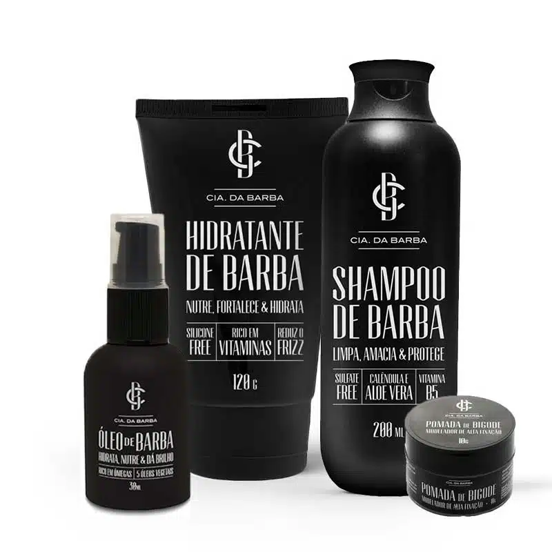 O quarteto Cia da Barba reúne tudo o que precisa para seus pelos faciais