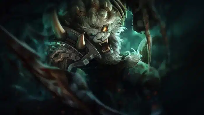 Rengar é um lobo com barba muito forte em League of Legends