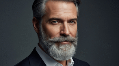 Homem maduro com barba grisalha elegante e bem aparada
