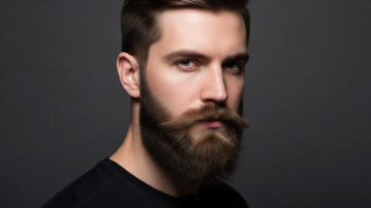 Homem com barba quadrada com bordas geométricas definidas