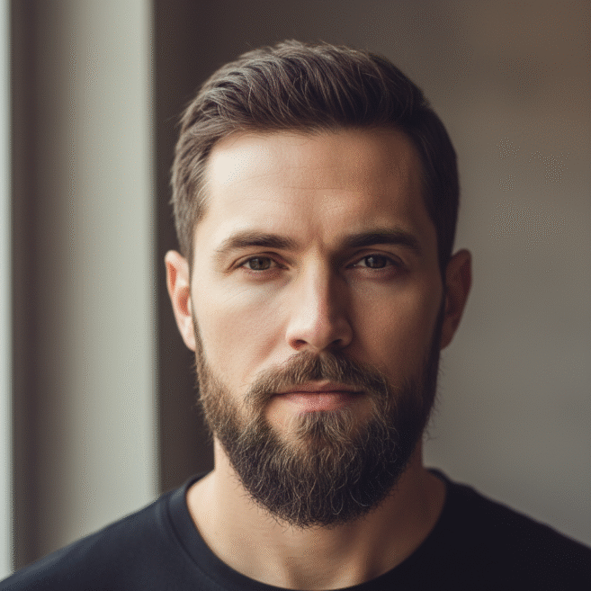 Homem com barba sem bigode estilo cavanhaque bem definida