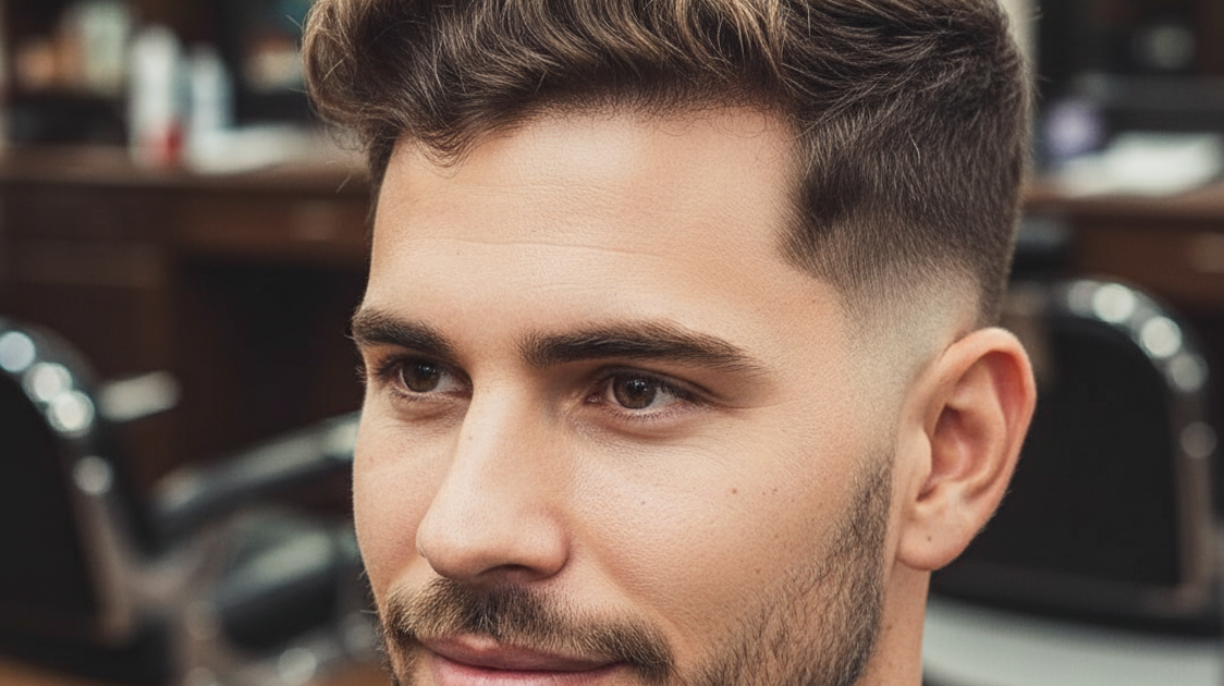 Homem com cabelo ondulado masculino em estilo bro flow com movimento natural