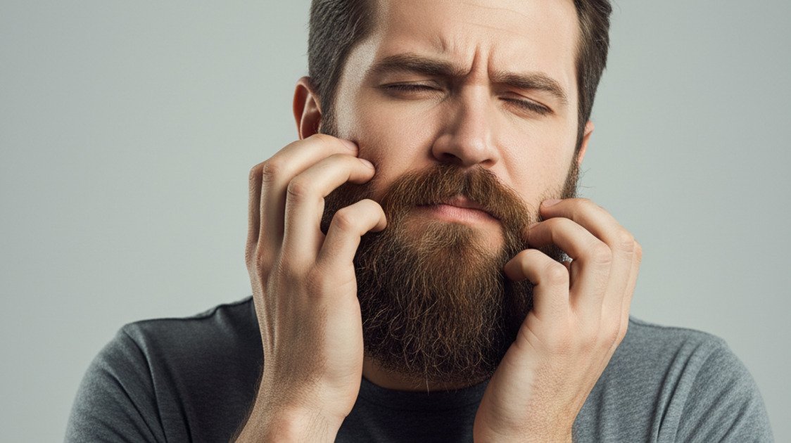 Homem coçando a barba com expressão de desconforto