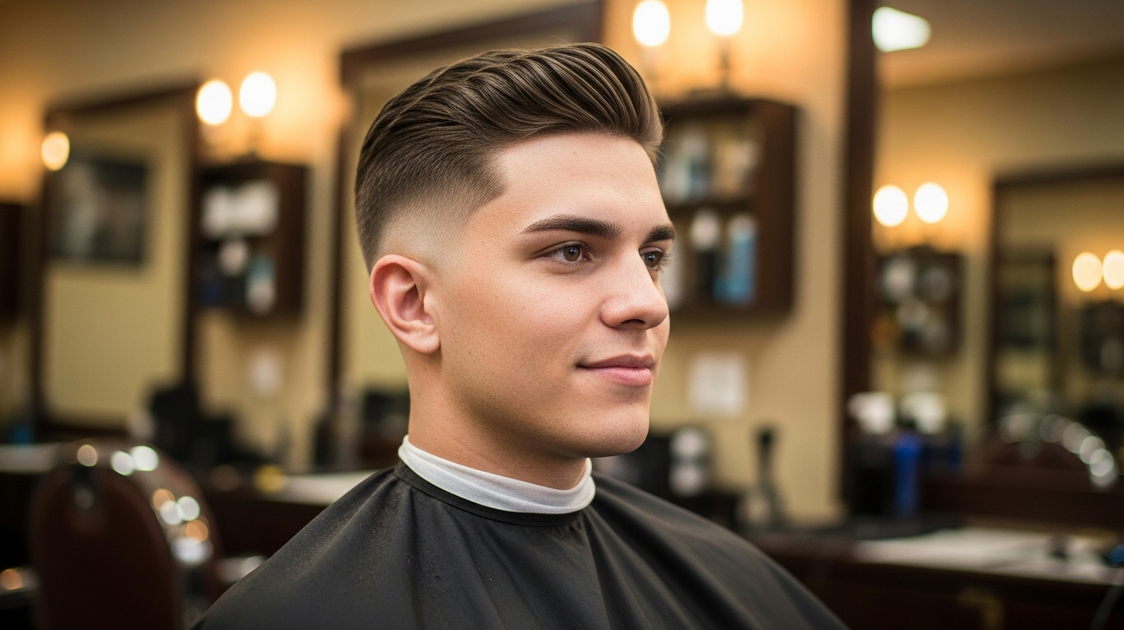 Homem adulto com crew cut masculino em retrato editorial