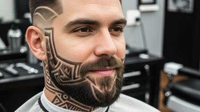 Desenho de barba artístico com padrões geométricos