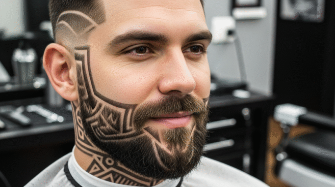 Desenho de barba artístico com padrões geométricos