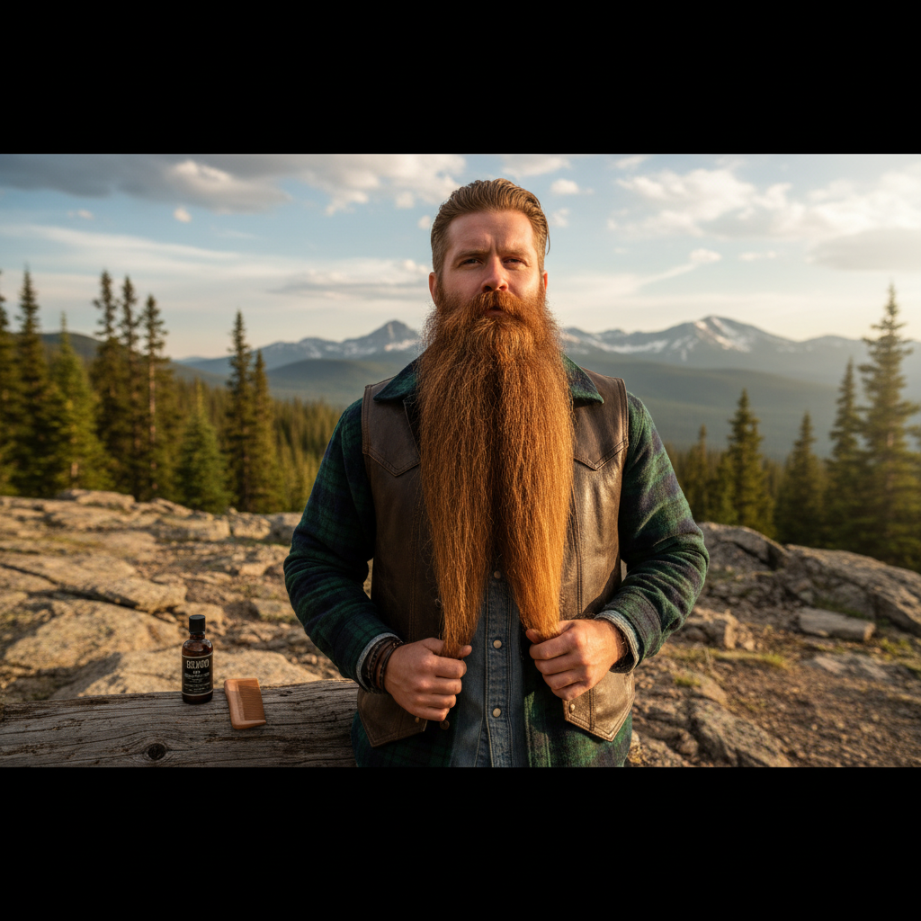 Homem com estilo rústico e barba longa volumosa bem preenchida e hidratada