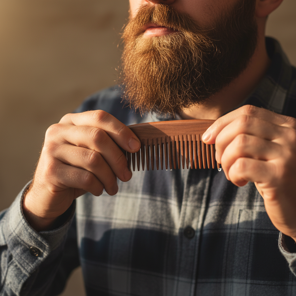 Mãos penteando barba antes da aparação