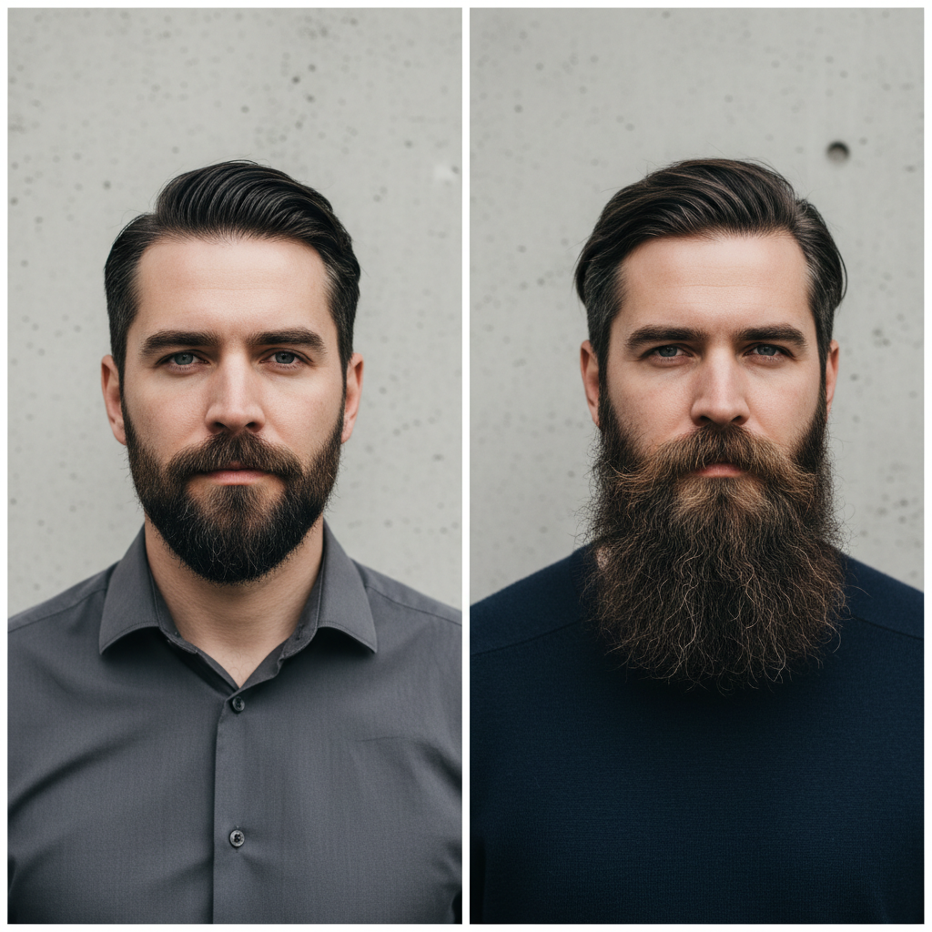 Comparativo barba curta e longa bem aparada