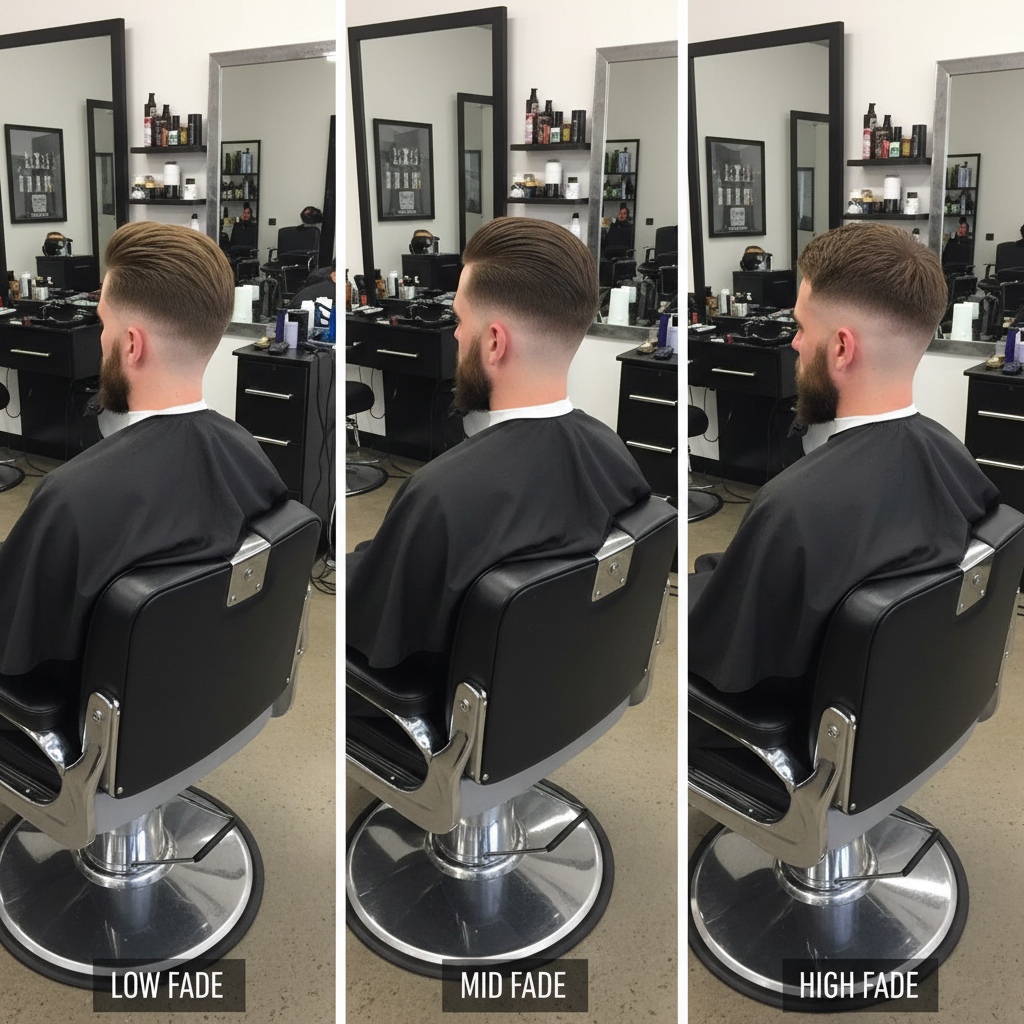 Comparativo low fade mid fade e high fade masculino