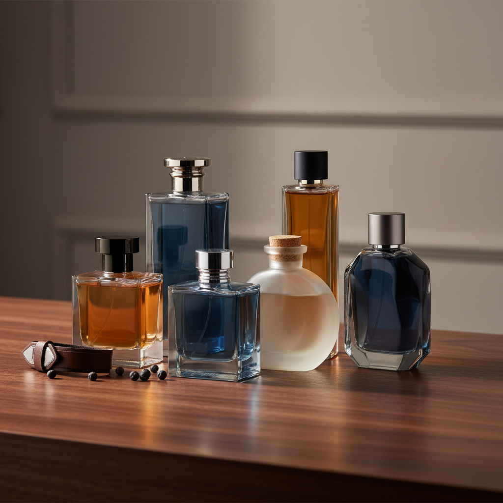 Frascos de perfume masculino representando diferentes concentrações