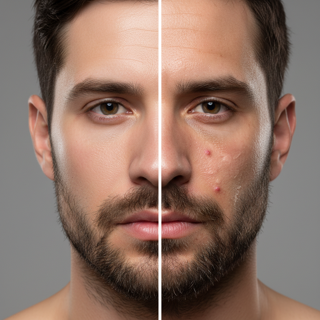 Comparativo pele masculina saudavel vs ressecada e oleosa