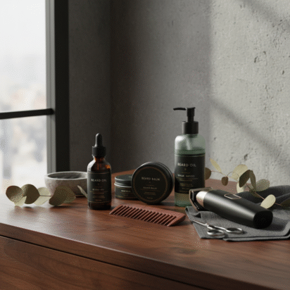 Kit de cuidados com a barba com óleo, balm, shampoo, pente e aparador