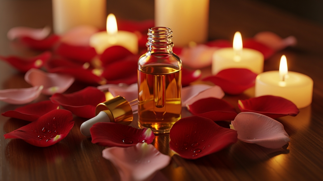 Óleo essencial afrodisíaco masculino — ambiente romântico