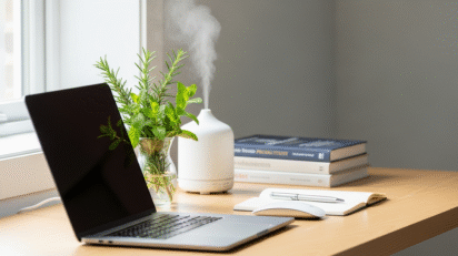 Óleo essencial para concentração — difusor no home office