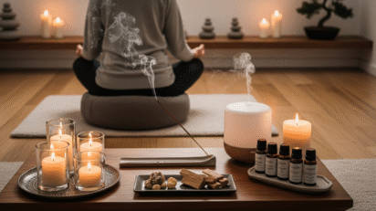 Óleo essencial para meditação — ambiente zen e calmo