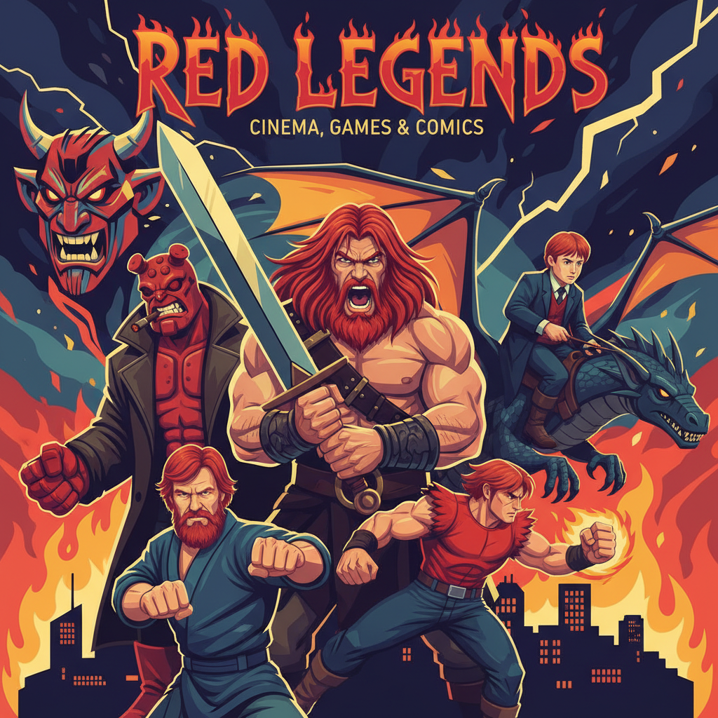 Ilustração com personagens ruivos masculinos icônicos da ficção — cinema, games e HQs