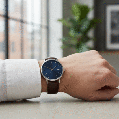 Relógio masculino elegante no pulso - modelo clássico de inspiração para estilo