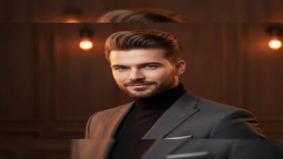 Corte cortininha masculino com risca central e caimento natural