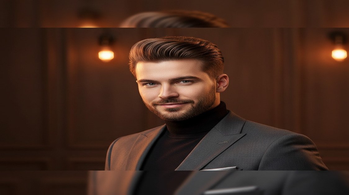 Corte masculino médio com divisão natural e movimento lateral no estilo bro flow