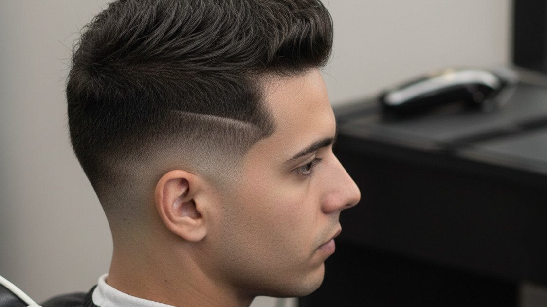 Detalhe lateral de corte com risco masculino