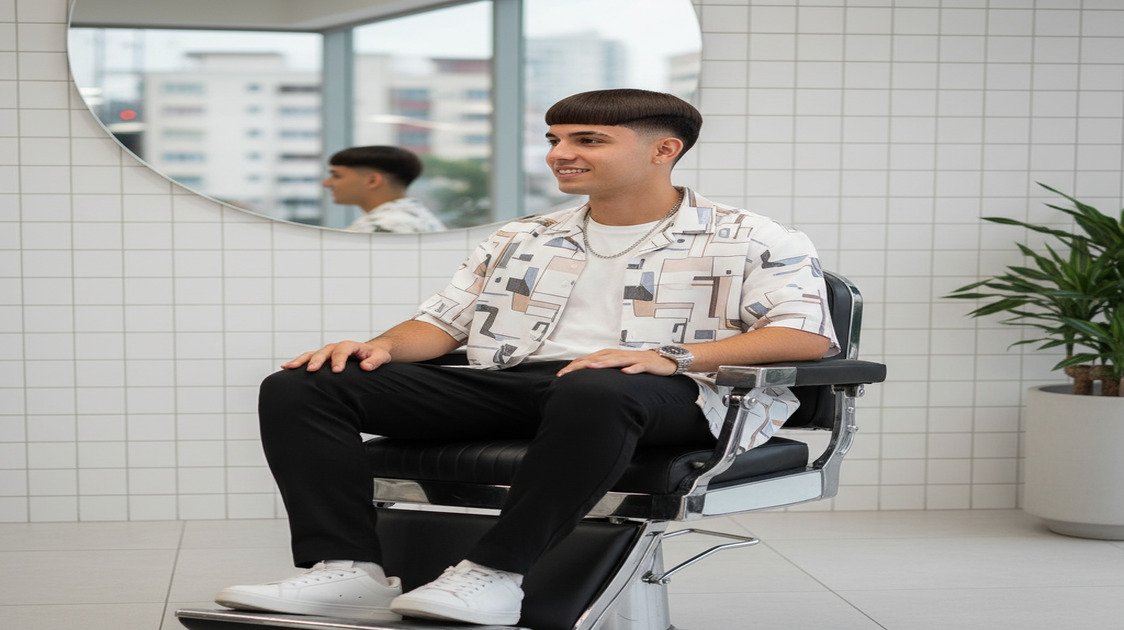 Corte cortininha masculino com textura e acabamento leve