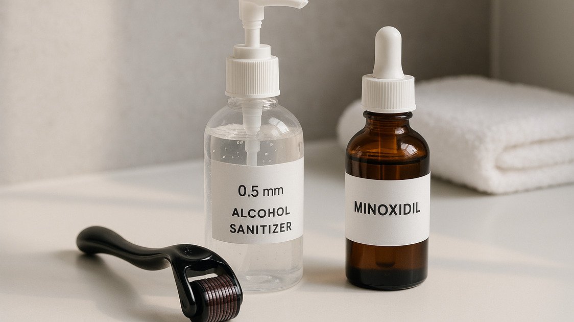 Kit de rotina dermaroller e minoxidil para barba