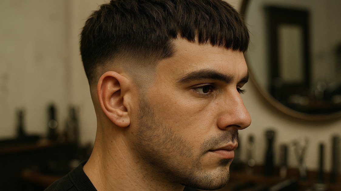 Barbeiro ajustando franja do edgar cut masculino