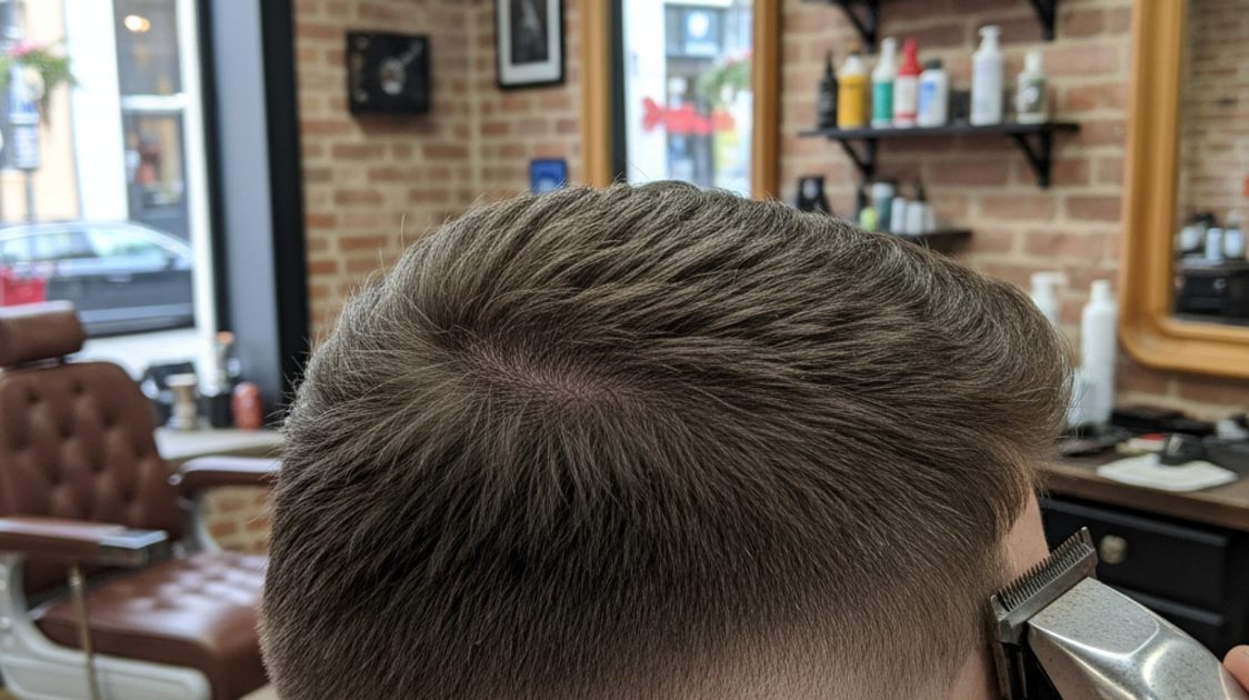 Perfil lateral do mullet burst fade masculino