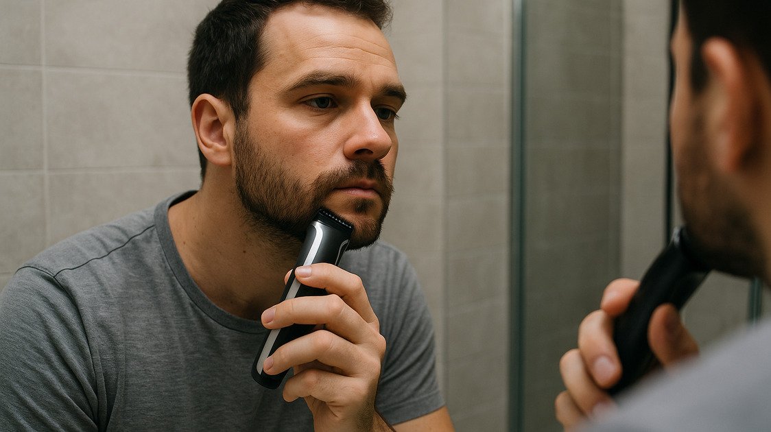 Uso de aparador compacto para barba curta