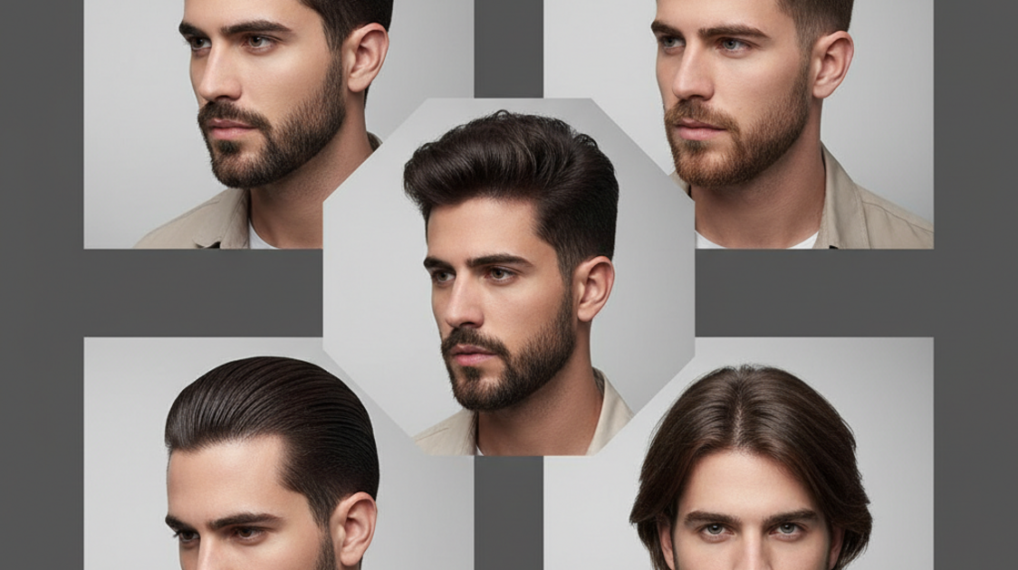Diferentes estilos de penteado masculino: topete, degradê, penteado bagunçado e curtain hair