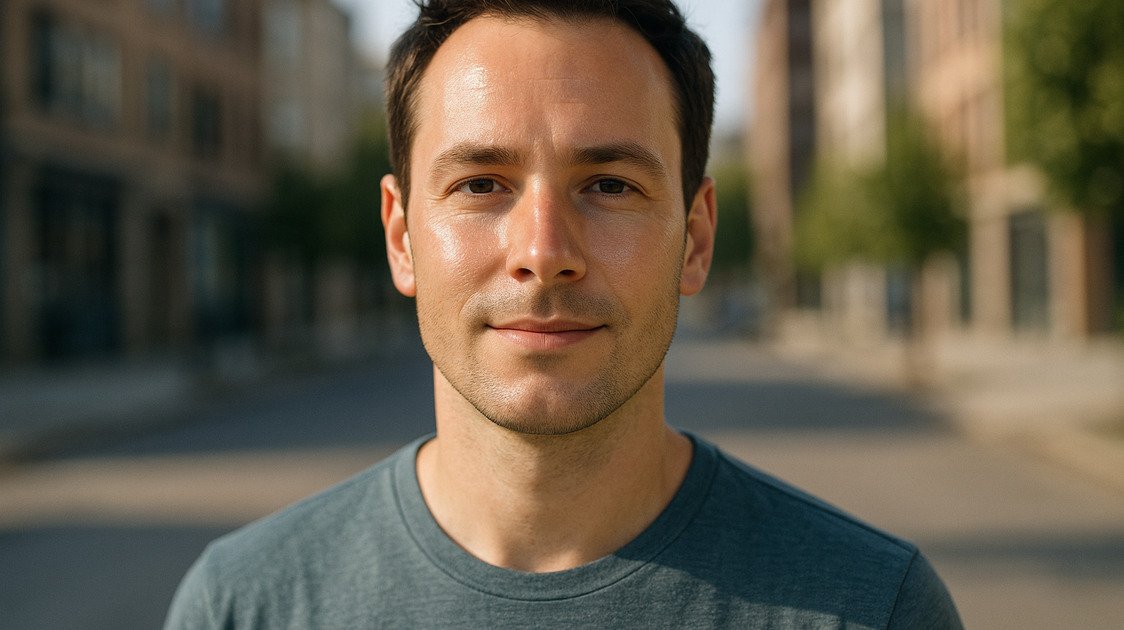 Homem com pele protegida e acabamento seco ao sol