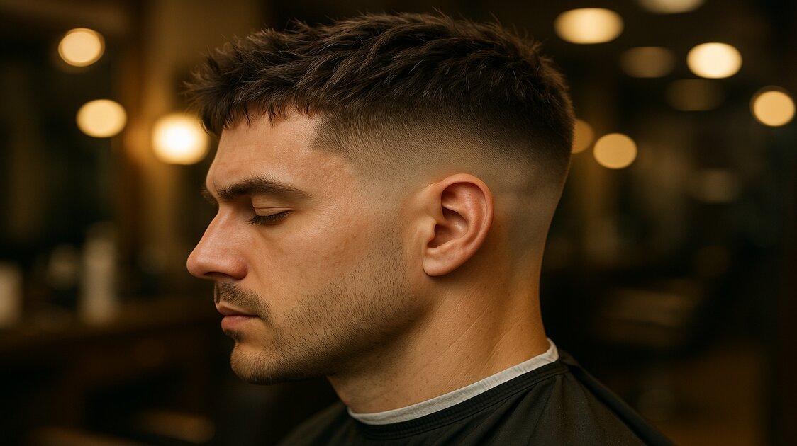 Skin fade masculino em barbearia